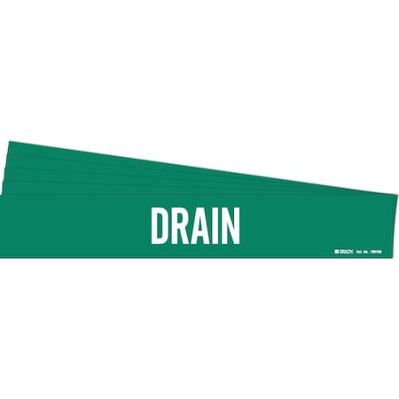 Brady DRAIN Pipe Marker Style 1 Polyester White on Green 1 per Card, 5 PK 106108-PK